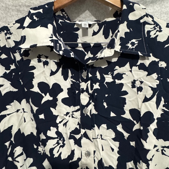 woman dress white with navy blue floral design brand time and tru size 20 - Picture 4 of 8